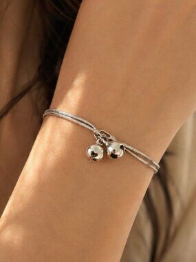 925 Sterling Silver Dangle Ball Bracelet Dainty Bracelet Two Layer Bracelet